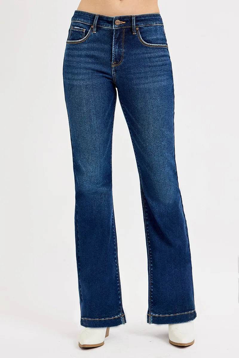 RISEN Full SIze Tummy Control Mid Rise Flare Jeans Plus SIze - Fashions Envy