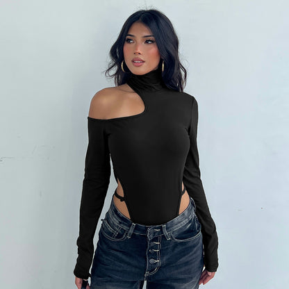 Turtleneck Bodysuit - Open Shoulder Cutout Sexy Style