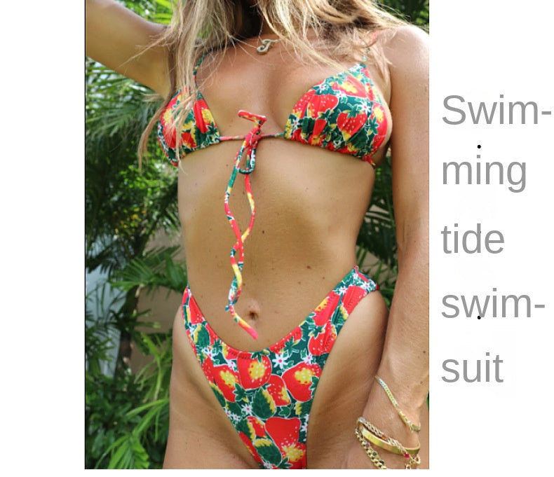 High-Waisted Bikini - Triangle Top Multiple Print Styles - Fashions Envy