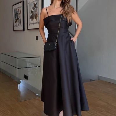Satin Suspender Dress - Sleeveless Evening Gown - Fashions Envy