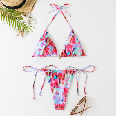 Halter Bikini - Printed Triangle Tie-Side - Fashions Envy
