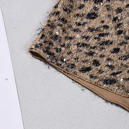 Leopard Print Sequin Shorts - Low Waist Party Style