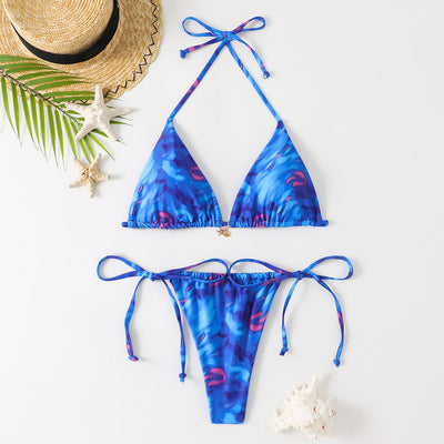 Halter Bikini - Printed Triangle Tie-Side - Fashions Envy