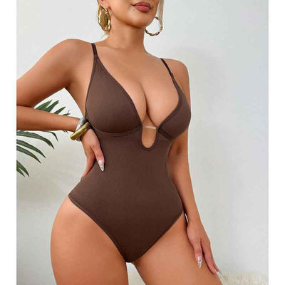Deep V-Neck Thong Bodysuit - Tummy Control Shapewear