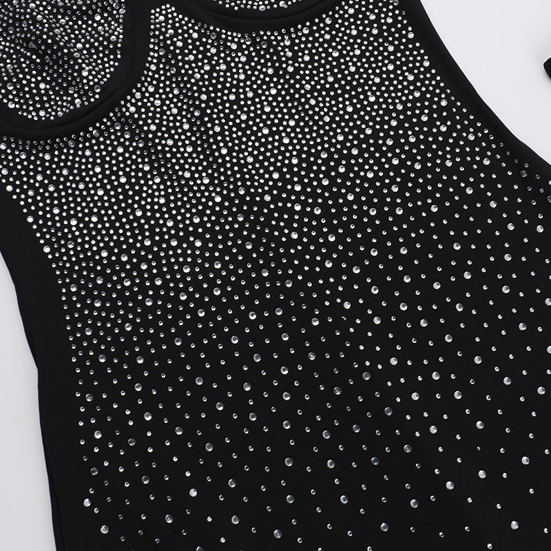 Bodycon Maxi Dress - Halter Diamond Embellished Slim Fit