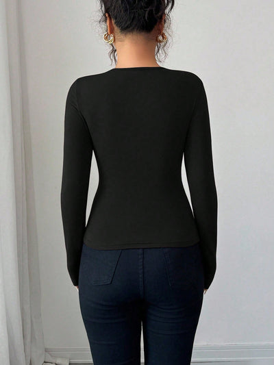 Asymmetric Top - Hollow-Out Metal Decorated Slim Fit
