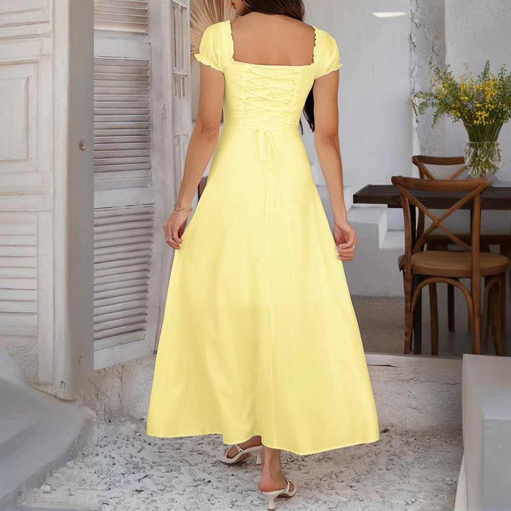 Women's Bohemian Backless Flowy Ruffled Maxi Dress with Adjustable Belt - Summer Vacation