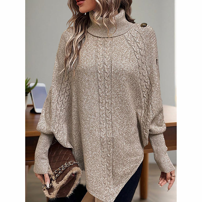 Women's Asymmetry Hem Turtleneck Sweater - Batwing Long Sleeve Casual Pullover For Fall Winter