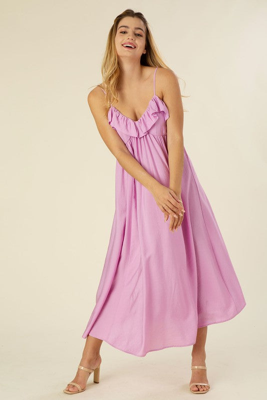 Lavender Sleeveless Maxi Dress with Ruffles