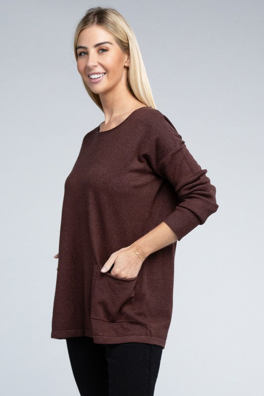 Relaxed Fit Viscose Front Pockets Cozy Sweater