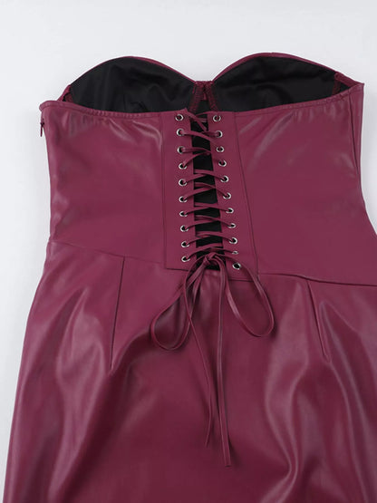 Faux Leather Bodycon Maxi Dress - Lace-Up Back Slit - Fashions Envy