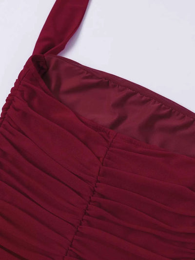 Halter Neck Ruched Slit Maxi Dress