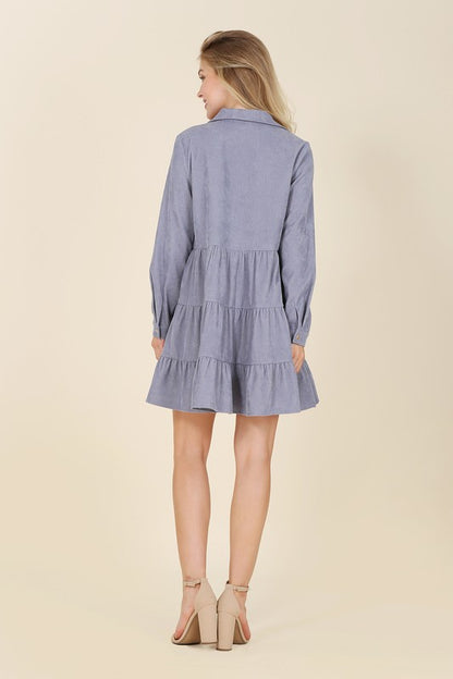 Corduroy Tiered Long Sleeve Mini Dress