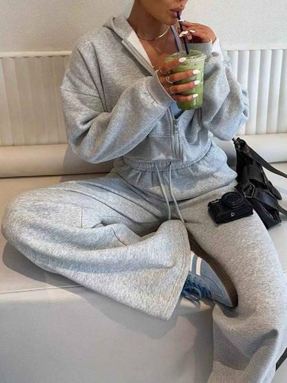 Zip-Up Hoodie & Drawstring Pants - Cozy Lounge Set - Fashions Envy
