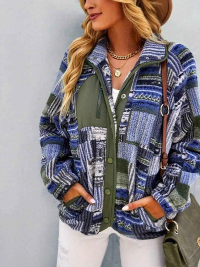 Aztec Print Fleece Jacket - Snap-Down Southwestern Style - Fashions Envy