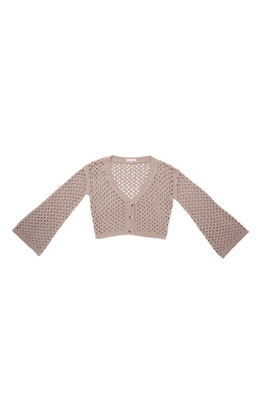 Bell Sleeve Hole-knit Cardigan