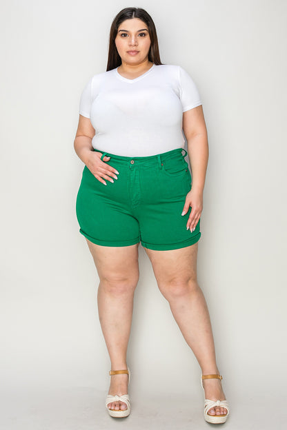 Kelly Green Full Size Tummy Control Garment Dyed Denim JB Shorts