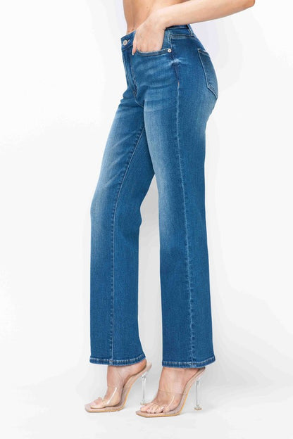 Medium Blue Full Size Cat's Whiskers High Rise Straight Jeans