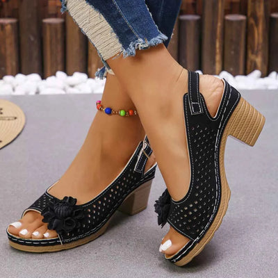 Floral Accent Block Heel Sandals