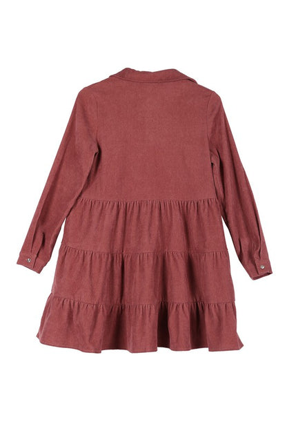 Corduroy Tiered Long Sleeve Mini Dress