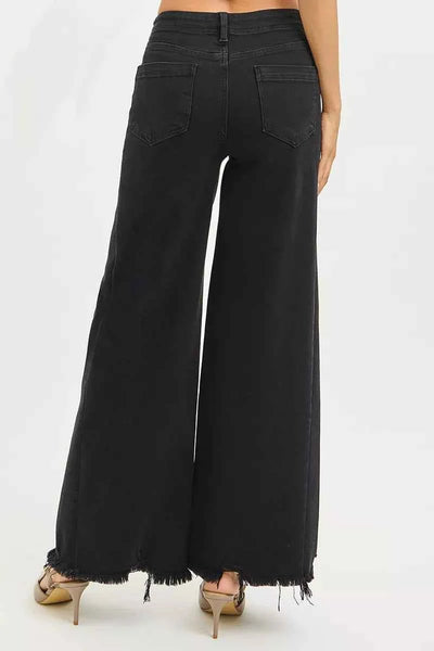 RISEN High Rise Palazzo Jeans - Tummy Control Frayed Hem