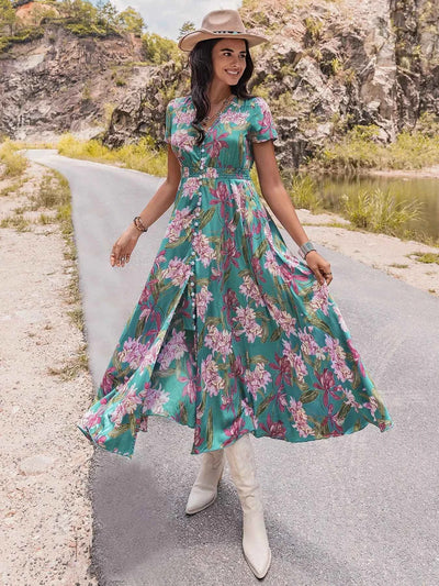 Floral Print Short Sleeve Dress