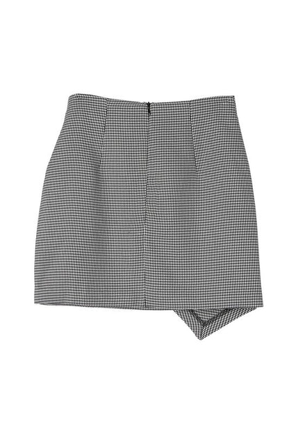 Hound Tooth Shirred Wrap Mini Skirt