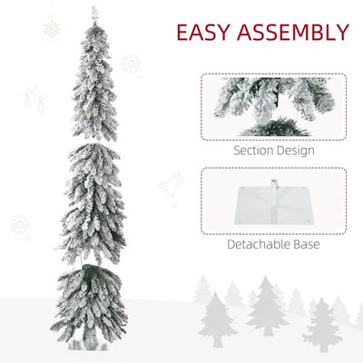 Snow Flocked Pencil Christmas Tree - 6 FT Pre-Lit