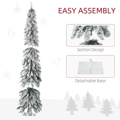 Snow Flocked Pencil Christmas Tree - 6 FT Pre-Lit