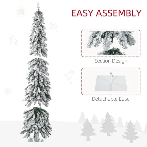 Snow Flocked Pencil Christmas Tree - 6 FT Pre-Lit