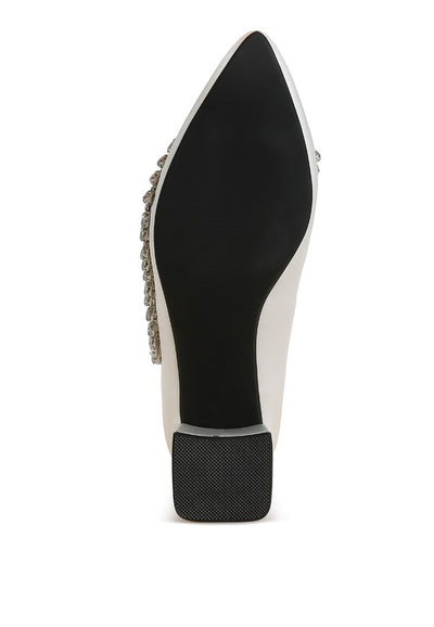 Abatina Satin Diamante Embellished Pumps - Fashions Envy
