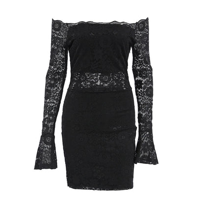 Off-Shoulder Lace Dress - Black Bodycon Mini Dress