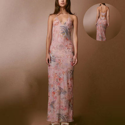 Floral Halter Dress - Spaghetti Strap Butterfly Back Summer