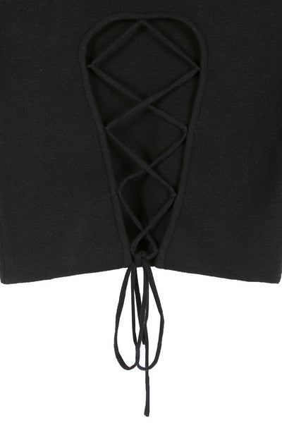 Mock Neck Long Sleeve Lace-Up Open Back Top - Fashions Envy