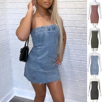 Sexy Y2K Denim Tube Top Summer Mini Dress