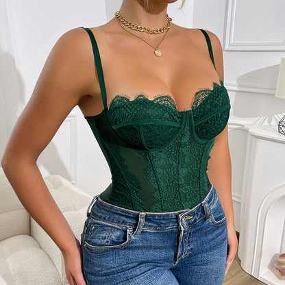Lace Halter Bodysuit - Hollow-Out Stitching Intimate Wear