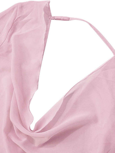 Purple Powder Sheer Mini Dress - Plunge Backless Chiffon