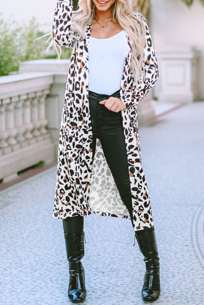 Leopard Open Front Long Sleeve Cover Up Cardigan