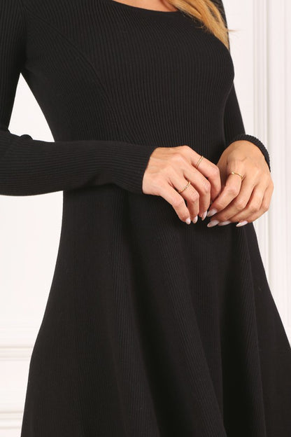 Long Sleeve Knitted Fit and Flare Mini Dress