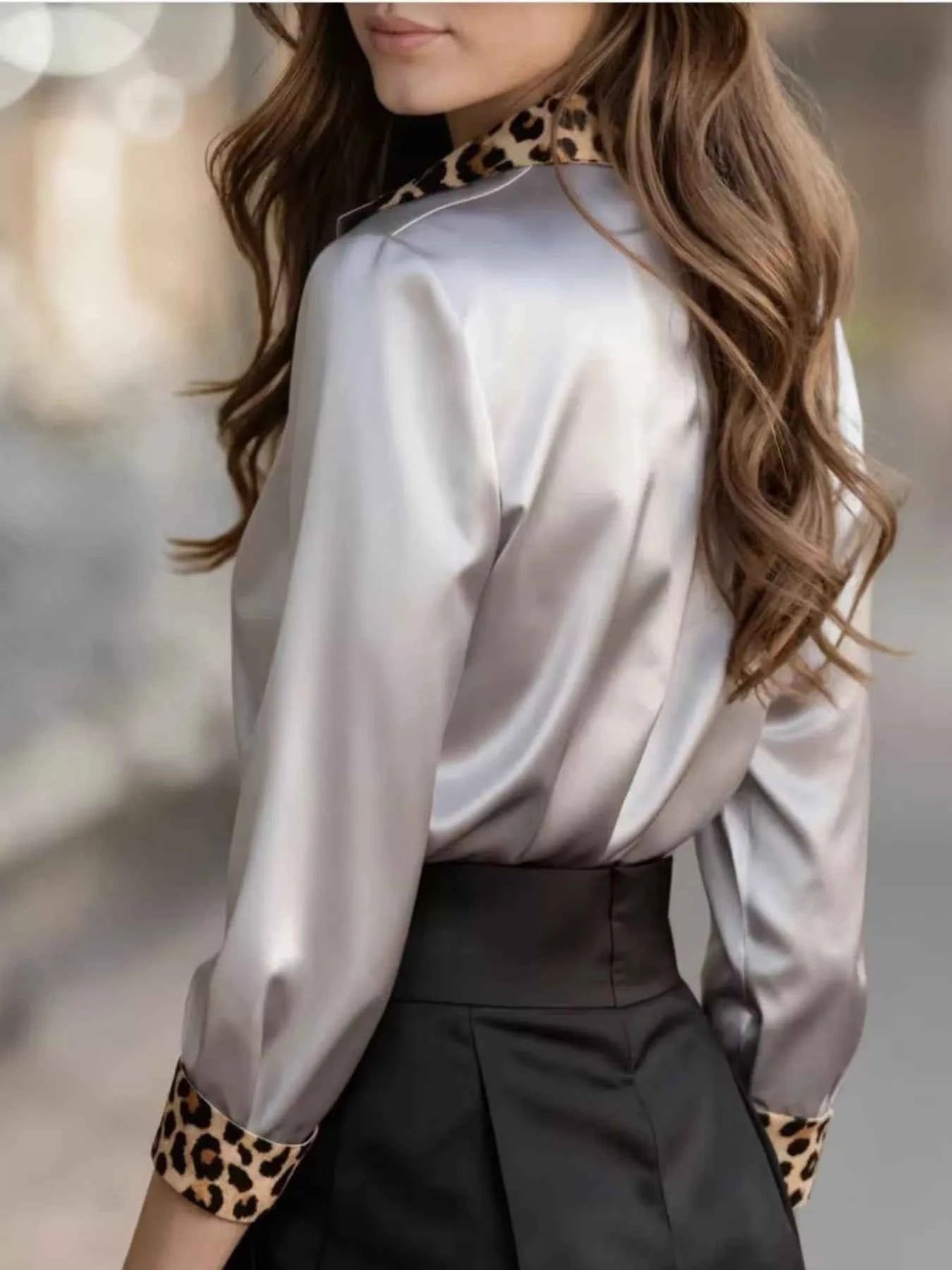 Leopard Trim Button Up Shirt