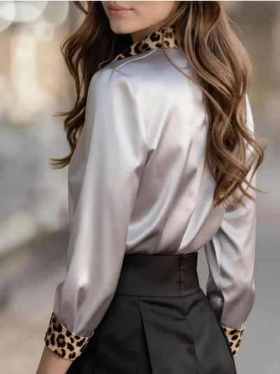 Leopard Trim Button Up Shirt