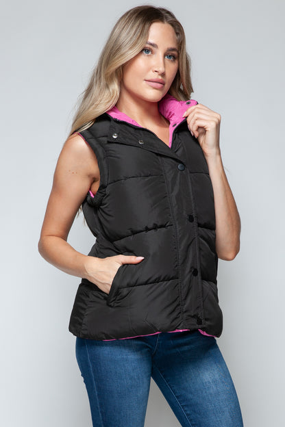 Black/Rose Violet Snap and Zip Closure Hooded Vest