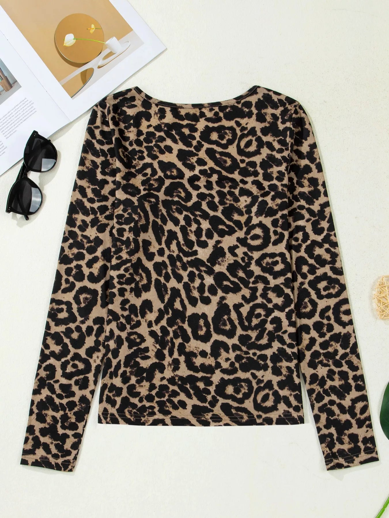 Leopard Print Top - Square Neck Long Sleeve Going Out - Fashions Envy