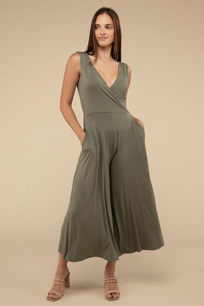 Surplice Neckline Sleeveless Relaxed Jumpsuit