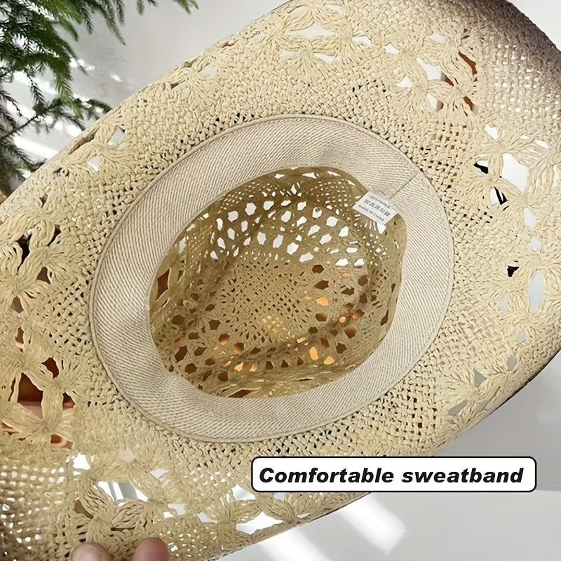 Retro Fashion Large Eaves Curved Edge Hard Straw Western Cowboy Hat