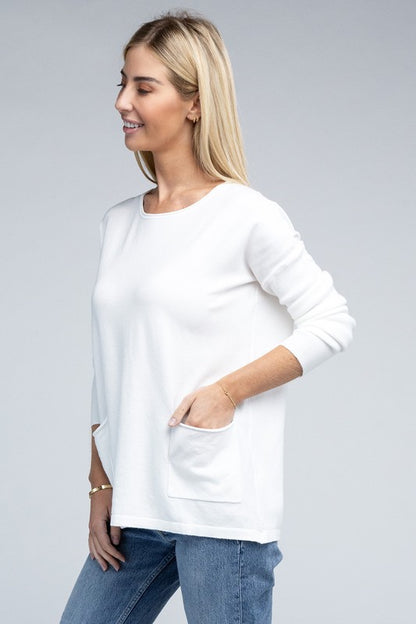 Relaxed Fit Viscose Front Pockets Cozy Sweater