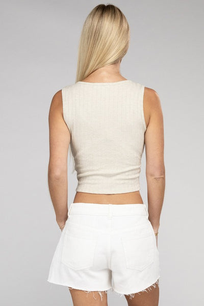 Ribbed Scoop Neck Cropped Sleeveless Top - Fashions Envy
