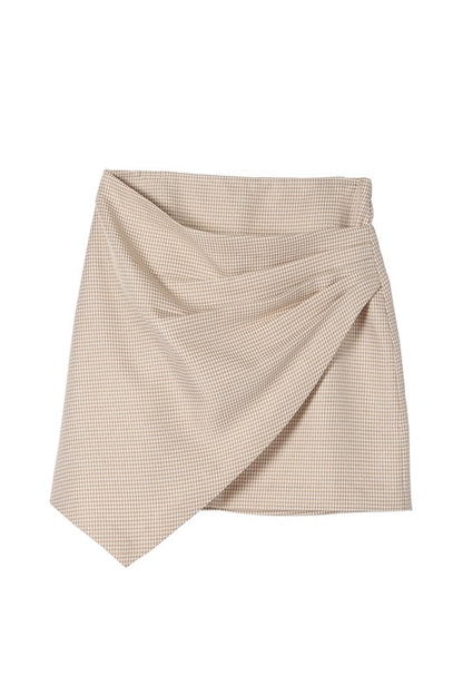 Hound Tooth Shirred Wrap Mini Skirt