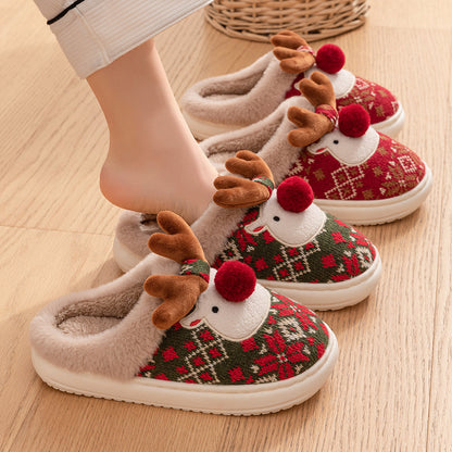 Christmas Reindeer Slippers - Cozy Plush Winter House Shoes