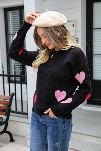 Angel Wings Heart Round Neck Dropped Shoulder Sweater